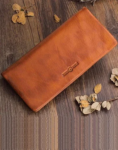 Bohemian - Style Women's Wallet in Orange with Tassels for a Free - Spirited LookHandmade Leather Mens Cool Long Leather Wallet Bifold Clutch Wallet for Men