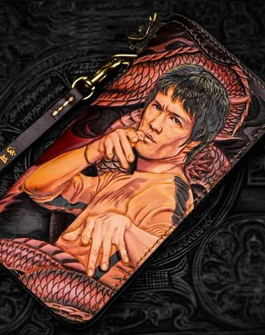 Expandable Women's Wallet in Brown for Carrying More Cash and CardsHandmade Leather Tooled Bruce Lee Black Mens Chain Biker Wallet Cool Leather Wallet Long Clutch Wallets for Men