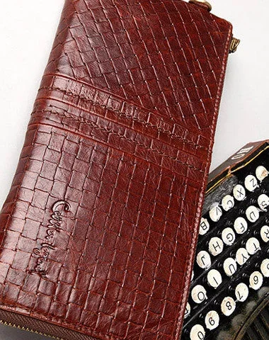 Expandable Women's Wallet in Brown for Carrying More Cash and CardsVintage Bifold Coffee genuine Leather Long wallet clutch bag For Men Zipper holder