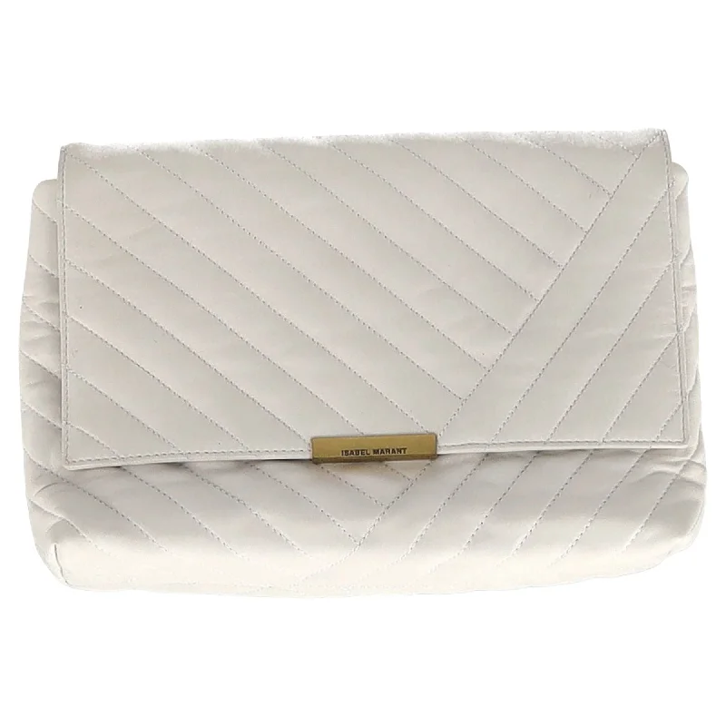 Women's Monogrammed Leather Clutch in Tan for Personalized StyleIsabel Marant Ladill Quilted Flap Shoulder Bag in White Leather