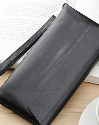 Minimalist Women's Card Cases in Gray with a Magnetic Snap for a Sleek StyleLEATHER Long Wallet for MEN Black Clutch Wristlet Bag FOR MEN