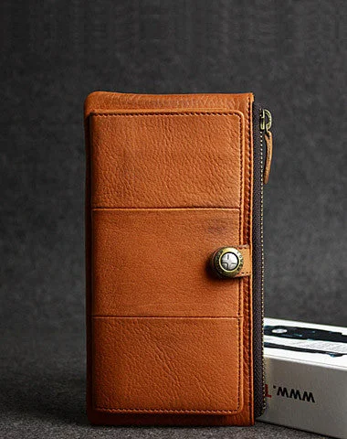 Expandable Women's Wallet in Brown for Carrying More Cash and CardsLeather men clutch brown vintage zip clutch men phone long wallet purse clutch