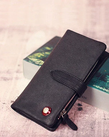 Women's Card Cases with a Hidden Compartment for Secret Storage in GrayLeather men long wallet clutch black vintage zip phone clutch men purse clutch