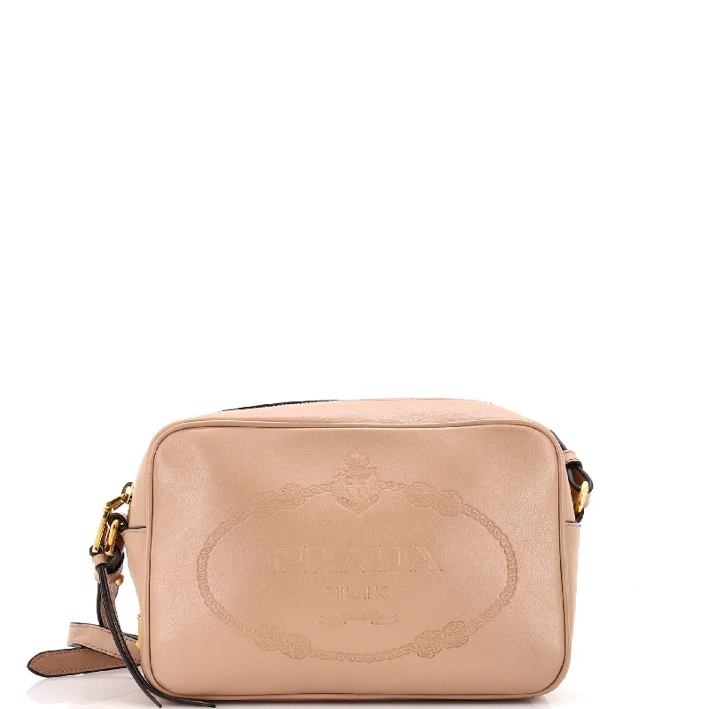 Straw Crossbody Bag in Natural Color for Beach Vacations and Summer DaysLogo Camera Bag Embossed Leather Small