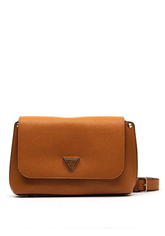 Leather Shoulder Bag with Magnetic Closure in Black for Quick AccessGuess Meridian Shoulder Bag, Cognac