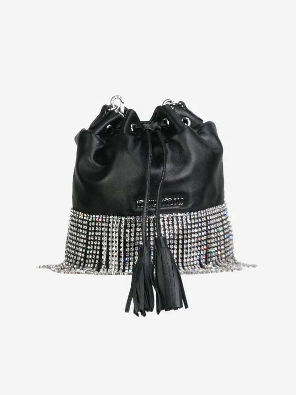 Pvc Shoulder Bag in Clear with Glitter for a Fun and Modern LookBlack crystal-fringed leather bucket bag