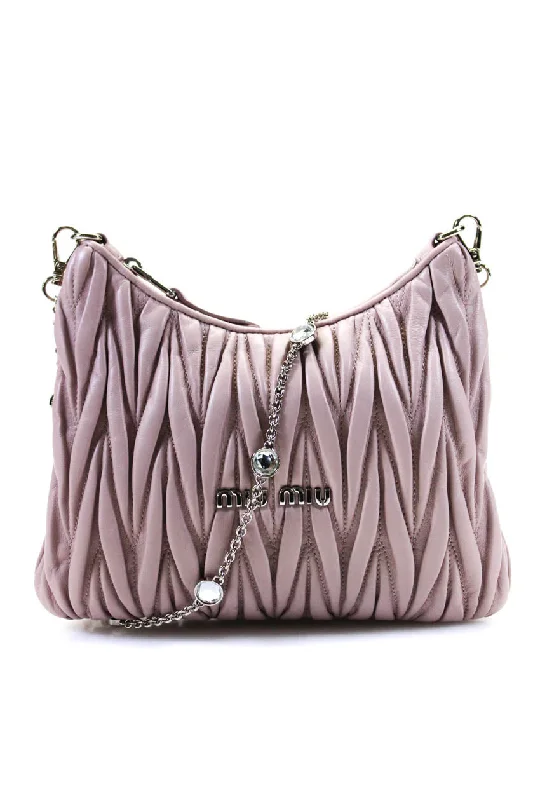 Women's Crossbody Bag with RFID - Blocking Pocket in Black for Safe TravelMiu Miu Womens Pleated Matelasse Chain Crossbody Handbag Light Pink Leather