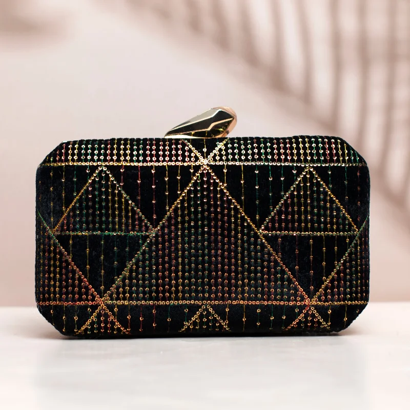 Mirrored Clutch in Silver for Futuristic - Themed GatheringsMulticolour Black Embroidery Clutch