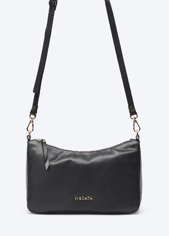 Crossbody Shoulder Bag in Black Leather with Gold Hardware for Night OutsNice Leather Handbag