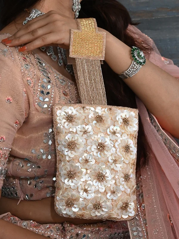 Snake - Skin Effect Clutch in Green for Exotic PartiesOdette Cream Beads Embroidered Clutch for Women