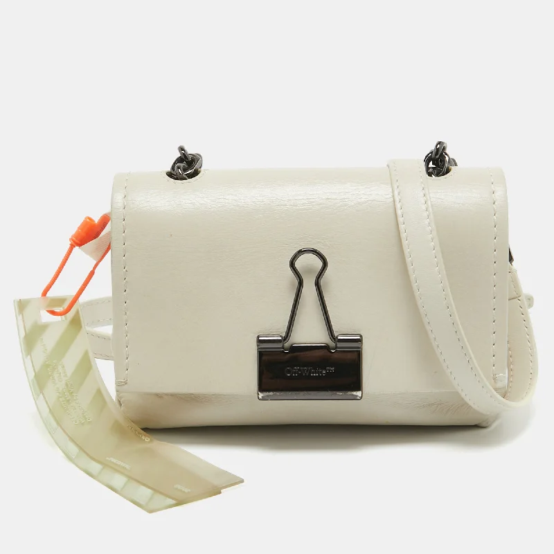 Medium - sized Canvas Crossbody Bag in Beige with Floral Print for Spring OutingsOff-White Off White Leather Mini Binder Clip Crossbody Bag