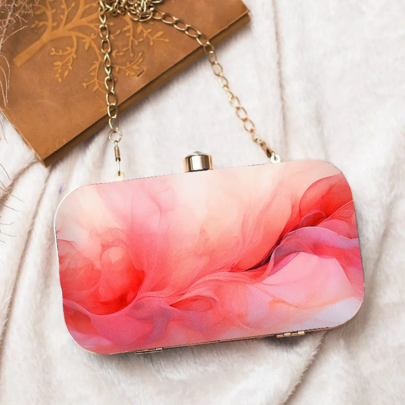 Women's Metallic Leather Clutch in Rose Gold for Valentine's DatePink Flow Art Printed Clutch