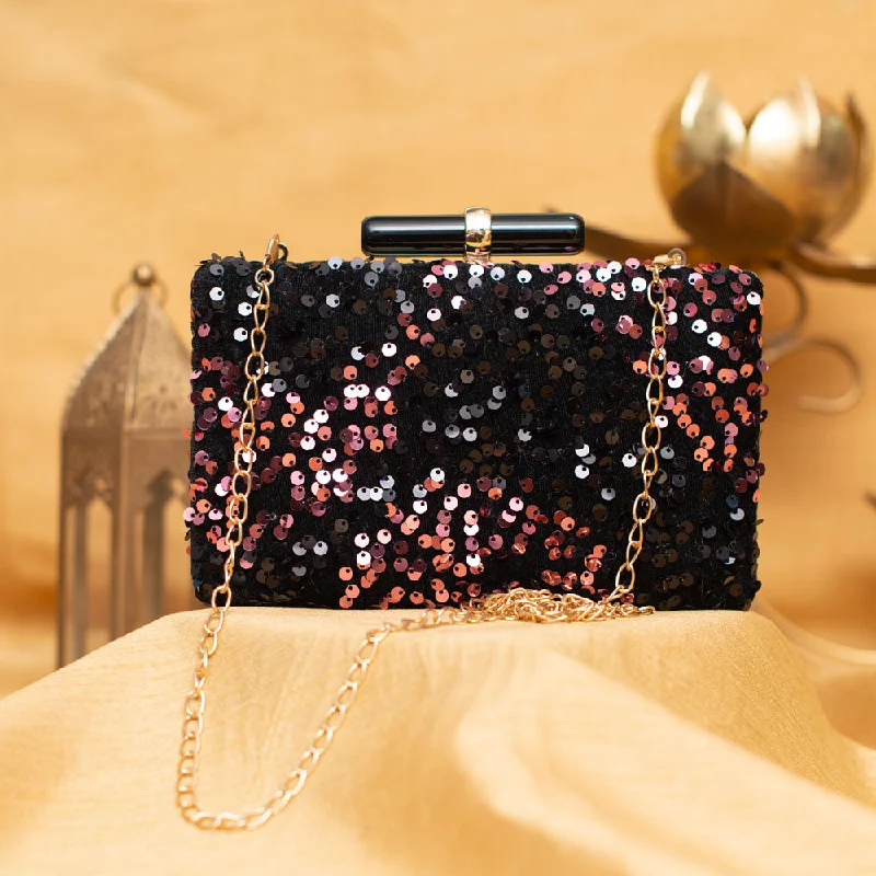 Leather Clutch with Chain Strap in Black for Cocktail PartiesPink Sequins Evening Clutch