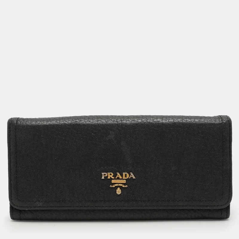 Plus - Size Women's Wallet with a Wrist Strap in Cream for Easy HandlingPrada Black Leather Flap Continental Wallet