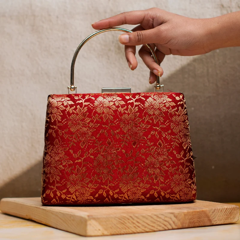 Pearl - Embellished Clutch in Cream for Bridal ShowersRed And Golden Brocade Fabric Clutch