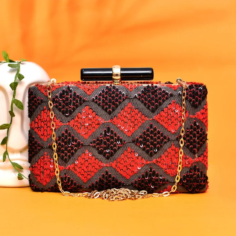 Lace - Trimmed Satin Clutch in Ivory for Garden WeddingsRed-Black Sequins Clutch