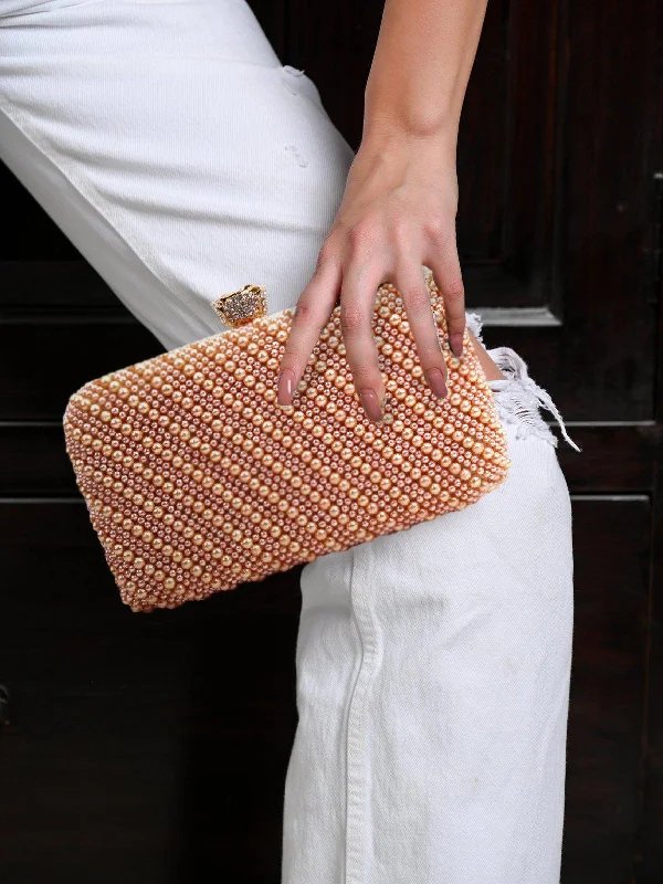 Women's Lizard - Print Clutch in Brown for a Chic LookOdette Women Rose Gold Pearl Clutch Bag