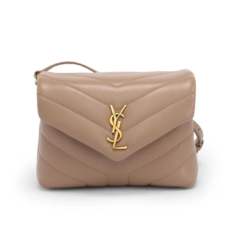 Suede Shoulder Bag in Pink with Tassel Accents for Casual OutingsSaint Laurent Dark Beige Calfskin Toy Loulou Flap Bag