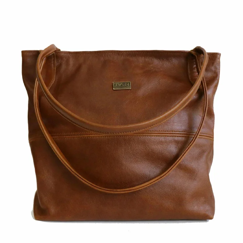 Canvas and Leather Combo Shoulder Bag in Tan for a Rustic LookTan Leather Goods - Ashley Leather Handbag | Pecan