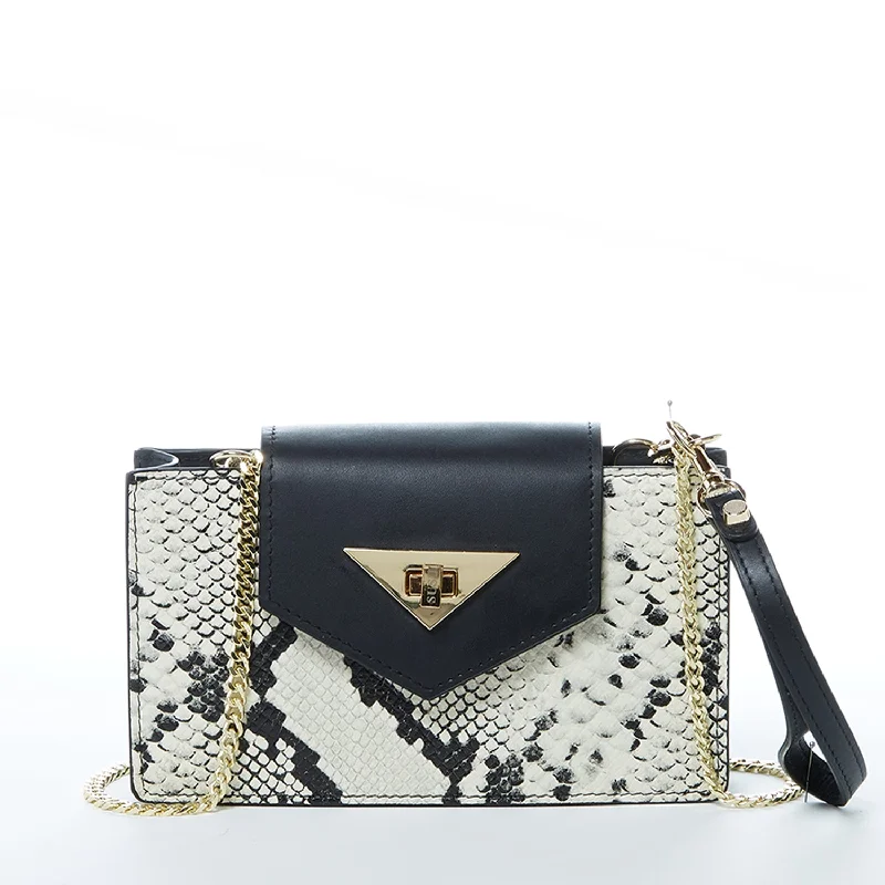 Women's Crossbody Bag with Chain Strap in Gold for a Glamorous TouchMary Small Crossbody Leather Purse Black Snakeskin Pattern