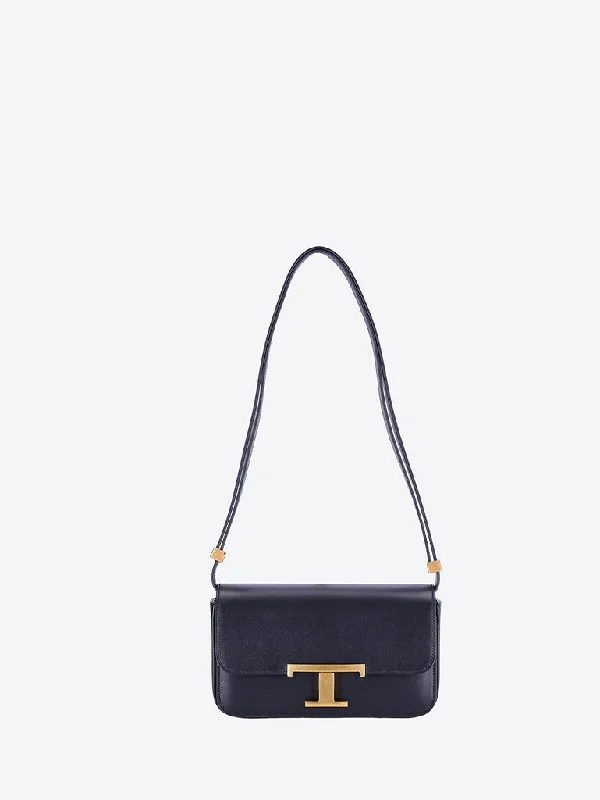 Crossbody Shoulder Bag in Black Leather with Gold Hardware for Night OutsMicro shoulder strap bag