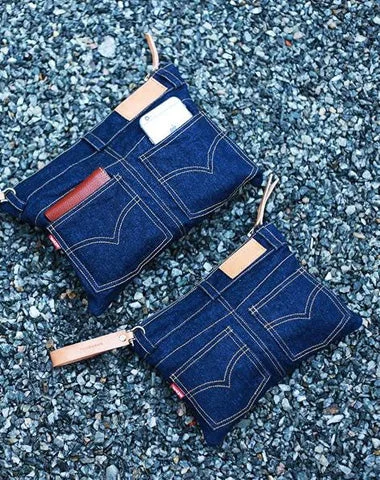 Leather - Trimmed Women's Wallet in Navy with a Checkered Pattern for a Classic TouchUnique Blue Jean Mens Clutch Bag Cool Wristlet Wallet Zipper Clutch Wallet For Men