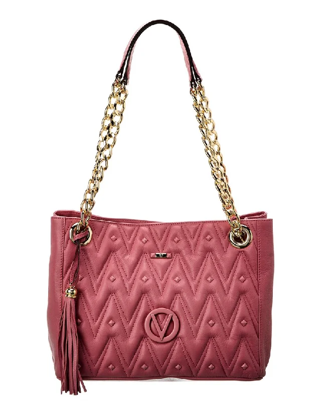 Suede Shoulder Bag in Pink with Tassel Accents for Casual OutingsValentino by Mario Valentino Luisa Diamond Leather Shoulder Bag