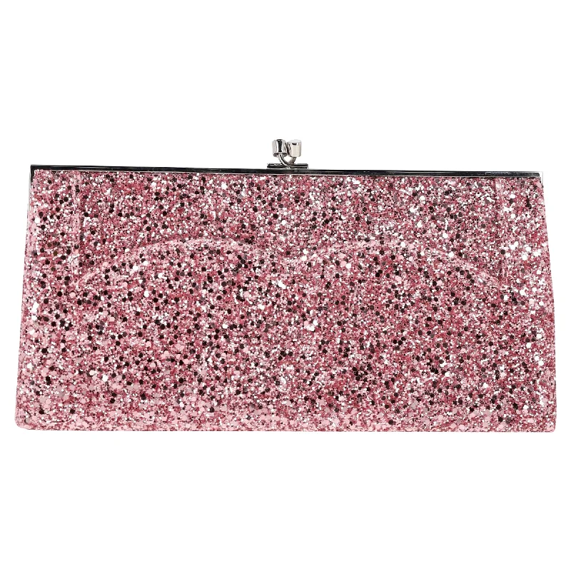 Women's Glittery Clutch in Blue for Disco - Themed EventsVictoria Beckham Embellished Clutch in Pink Glitter