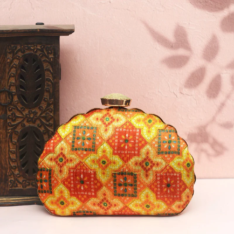 Geometric - Patterned PVC Evening Bag in Multicolor for Trendy Nights OutYellow-Orange Embroidered Clutch