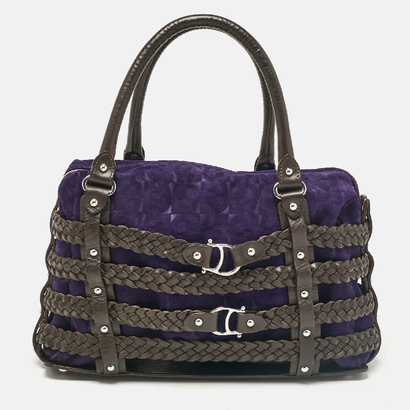 Minimalist Design Women's Satchels in Cream for a Sleek AestheticAigner Dark Brown/purple Leather And Suede Braided Cage Satchel