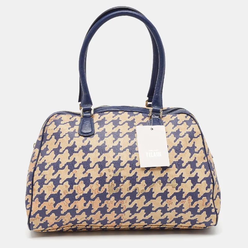 Water - Resistant Women's Satchels in Beige for Outdoor EnthusiastsAlviero Martini 1A Classe Blue/beige Pattern Print Coated Canvas Satchel