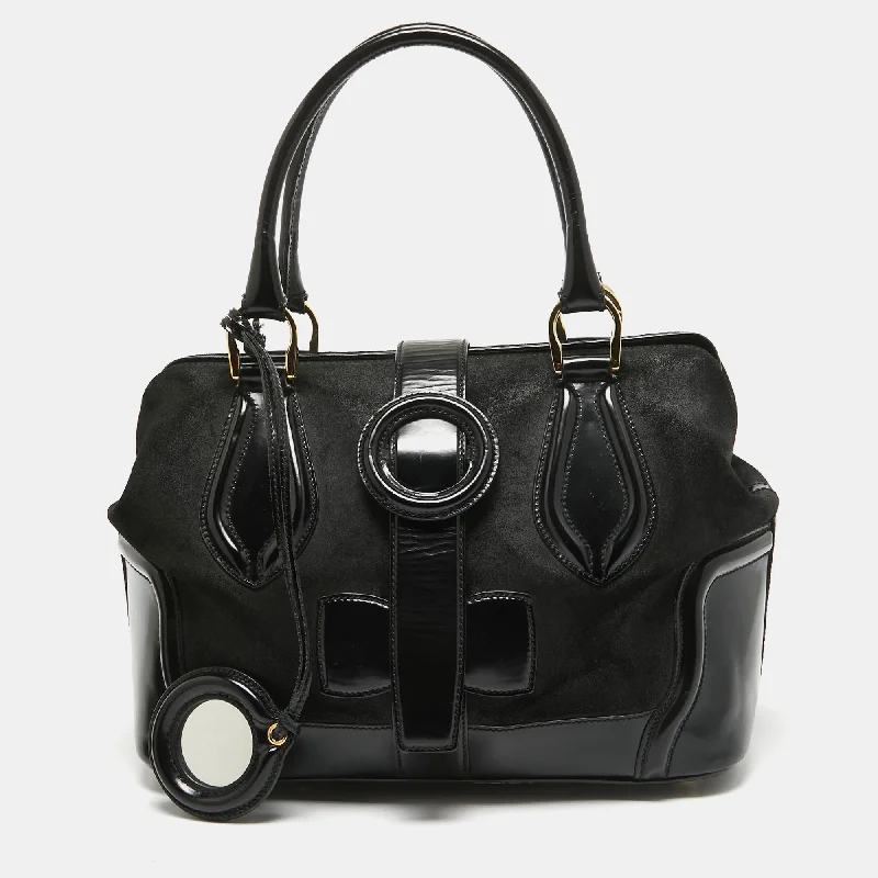 Luxury Leather Women's Satchels in Classic Black for Office ProfessionalsBalenciaga Black Suede And Leather Frame Satchel