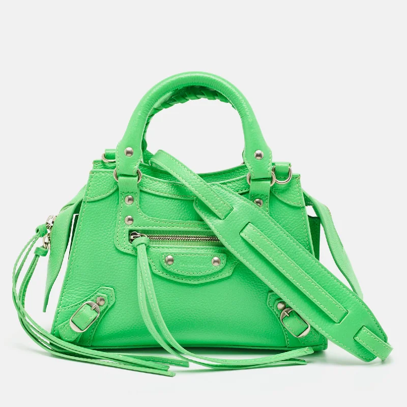 Plus - Size Women's Satchels in Brown with Spacious CompartmentsBalenciaga Neon Green Leather Mini Neo Classic Bag