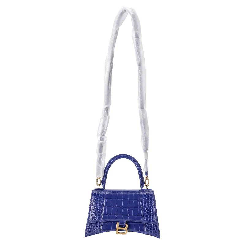 Laptop - Friendly Women's Satchels in Black and Grey for Working WomenBalenciaga Small Hourglass Crocodile Embossed Top Handle Bag in Blue Calfskin Leather