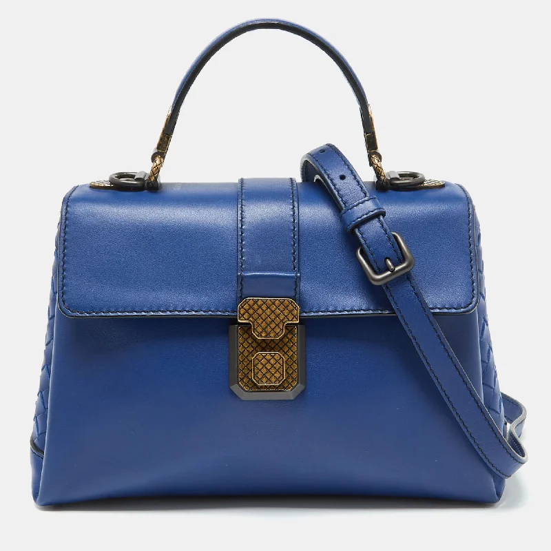 Water - Resistant Women's Satchels in Beige for Outdoor EnthusiastsBottega Veneta Blue Leather Small Piazza Top Handle Bag