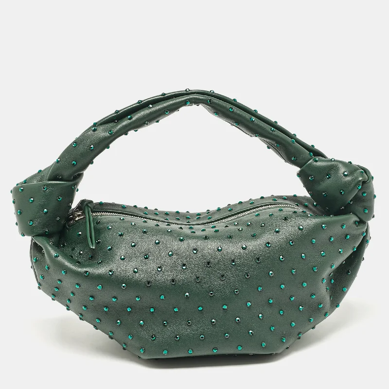 Tassel - Adorned Women's Satchels in Teal for a Bohemian VibeBottega Veneta Dark Green Leather Crystals Embellished Double Knot Bag