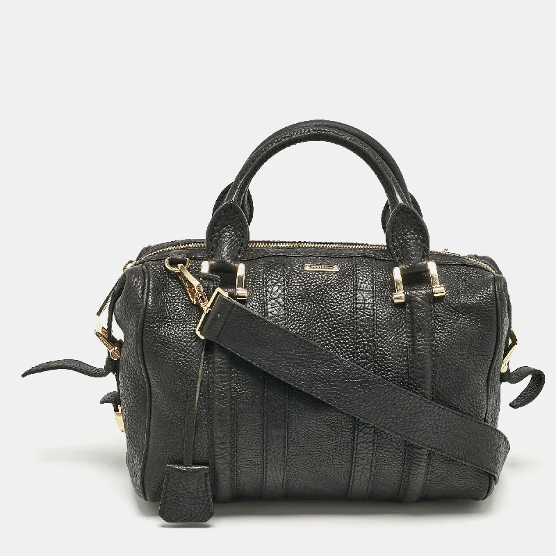 Magnetic Closure Women's Satchels in Grey for Easy AccessBurberry Black Grain Leather Boston Bag