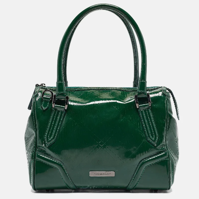 Plus - Size Women's Satchels in Brown with Spacious CompartmentsBurberry Green Check Embossed Patent Leather Anford Satchel