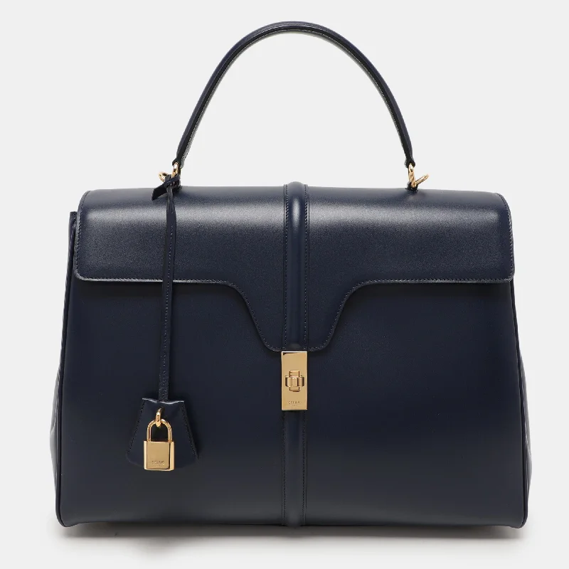 Luxury Leather Women's Satchels in Classic Black for Office ProfessionalsCeline Dark Blue Leather Large Classique 16 Top Handle Bag