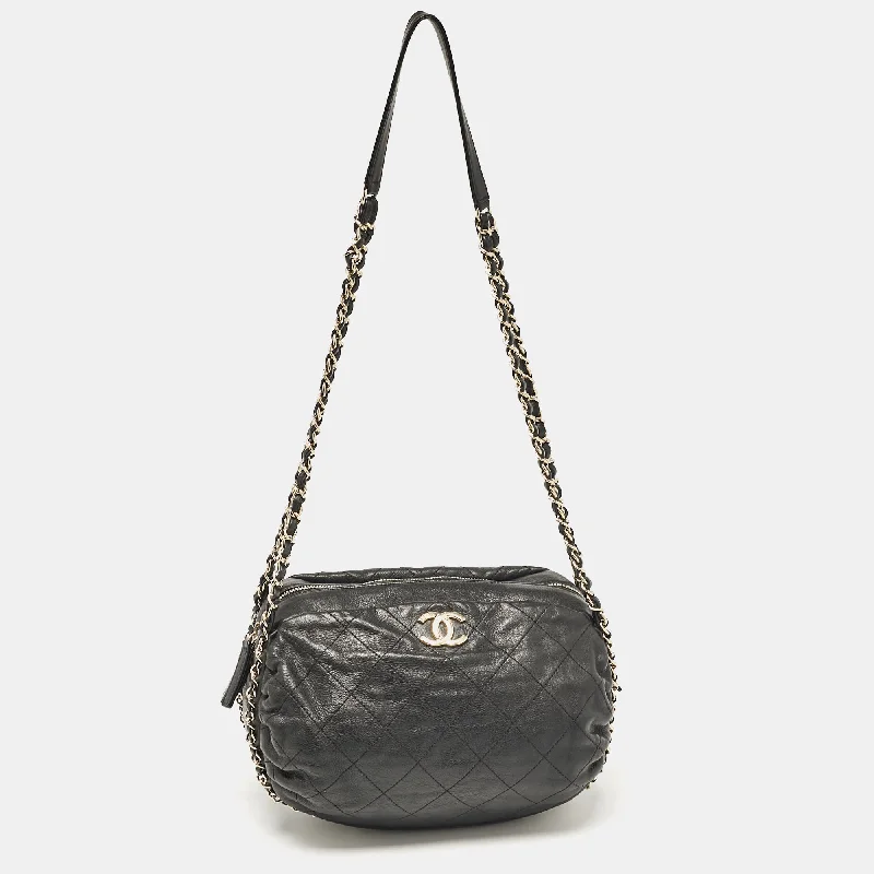 Convertible Handle Women's Satchels in Olive Green for Versatile UseChanel Black Quilted Leather Coco Shelter Bowling Bag