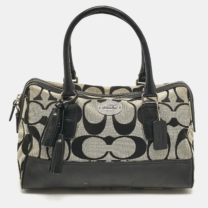 Magnetic Closure Women's Satchels in Grey for Easy AccessCoach Black Signature Canvas And Leather Legacy Haley Satchel