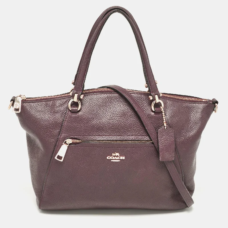 Vegan Leather Women's Satchels in Burgundy with Gold - Tone Hardware for Ethical FashionistasCoach Purple Pebbled Leather Prairie Satchel