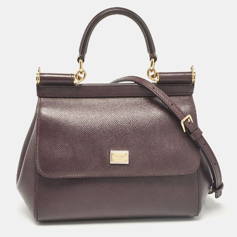 Magnetic Closure Women's Satchels in Grey for Easy AccessDolce & Gabbana Purple Leather Small Miss Sicily Top Handle Bag