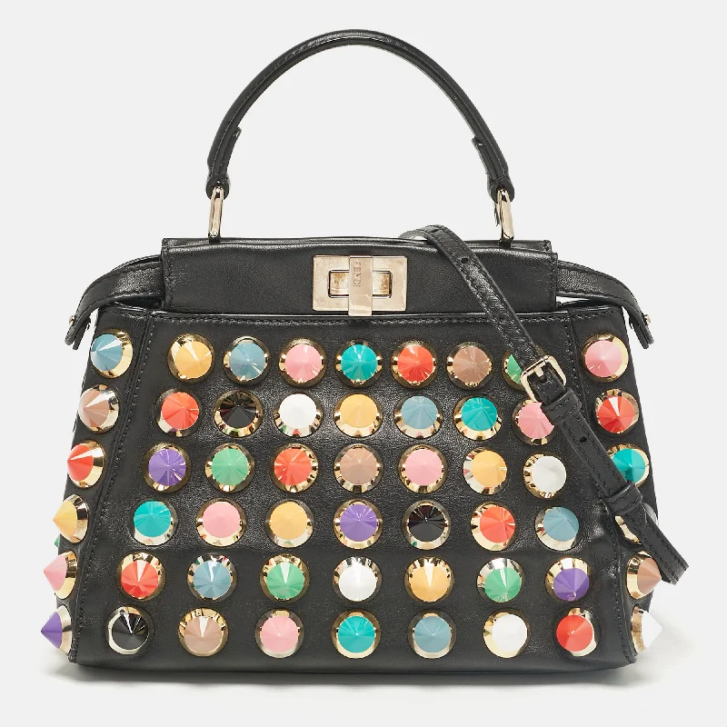 Quilted Design Women's Satchels in Pink for a Feminine and Stylish LookFendi Black Leather Multicolor Studs Mini Peekaboo Top Handle Bag