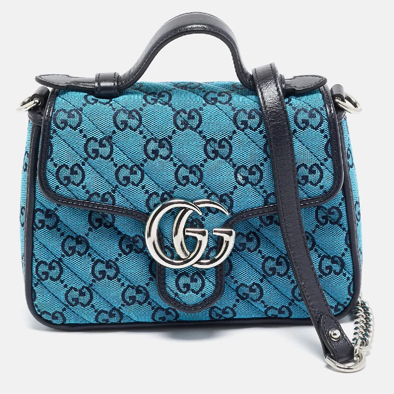 Magnetic Closure Women's Satchels in Grey for Easy AccessGucci Blue Canvas Gg Diagonal Quilt Canvas And Leather Mini Gg Marmont Top Handle Bag