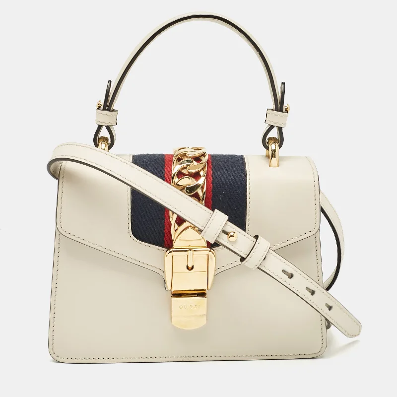 Water - Resistant Women's Satchels in Beige for Outdoor EnthusiastsGucci Off White Leather Mini Sylvie Top Handle Bag