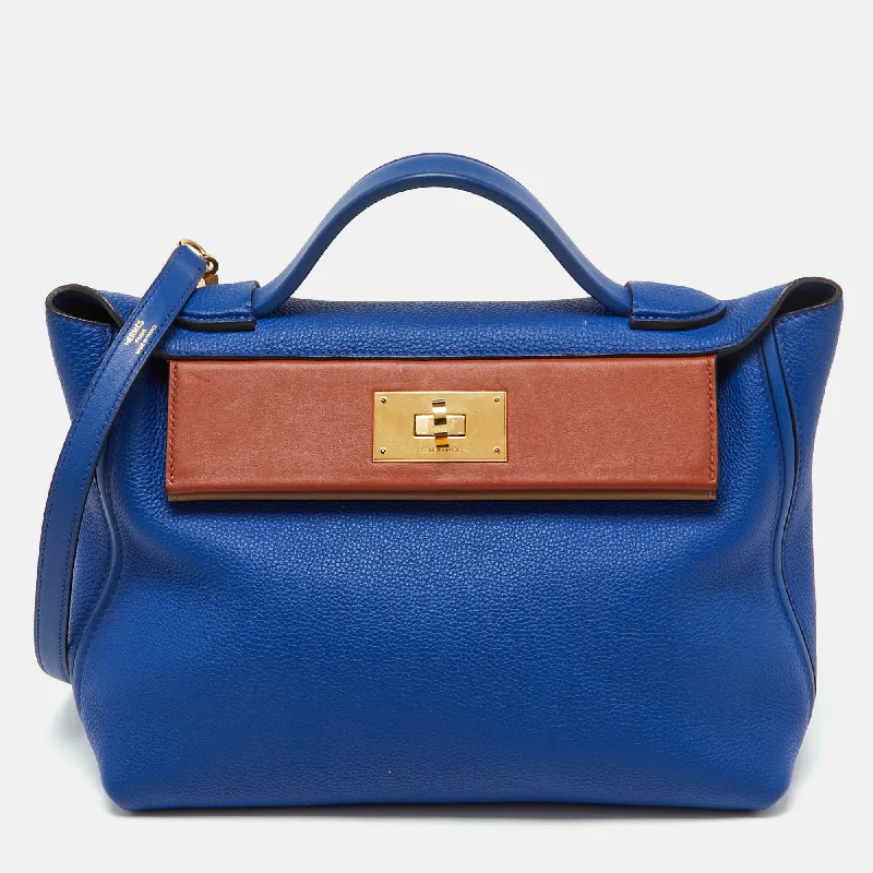 Monogrammed Women's Satchels in Navy for Personalized EleganceHermes Blue Royal/tabac Camel/fauve Evercolor And Swift Leather Gold Finish 24/24 29 Bag