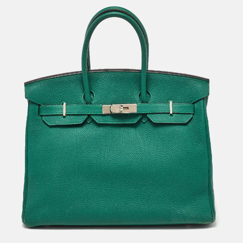 Magnetic Closure Women's Satchels in Grey for Easy AccessHermes Malachite Taurillon Togo Leather Palladium Finish Birkin 35 Bag