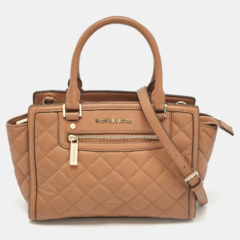 Magnetic Closure Women's Satchels in Grey for Easy AccessMichael Kors Brown Quilted Leather Selma Satchel