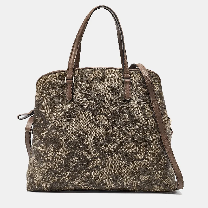 Water - Resistant Women's Satchels in Beige for Outdoor EnthusiastsValentino Beige Lace Print Leather Zip Satchel